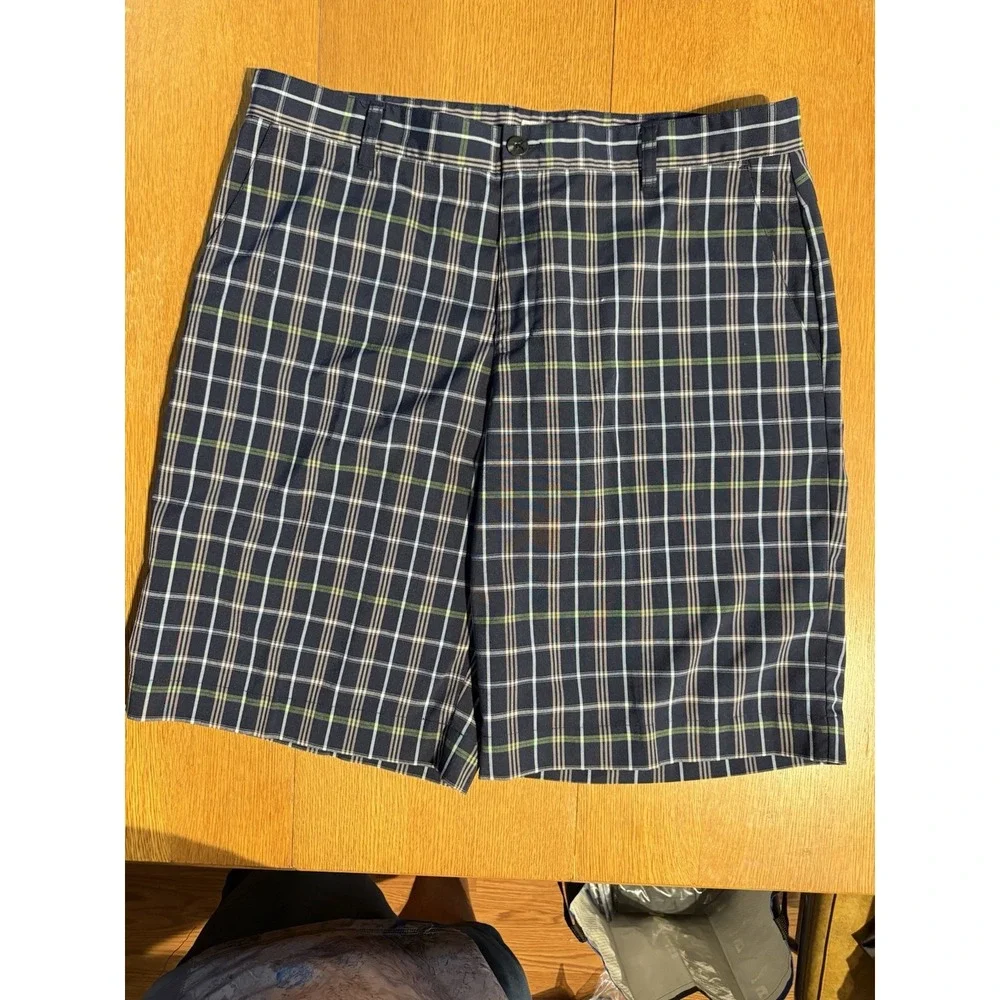 Adidas‎ Golf Shorts Men's 36x11 Blue Green Plaid Outdoors Performance Stretch